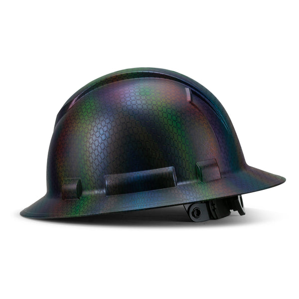 Full Brim Pyramex Ridgeline Hard Hat Construction Osha Approved Hardhats, Men Women Safety Helmet, 4 Point, Custom The Chameleon Black Carbon Fiber Design, By Acerpal